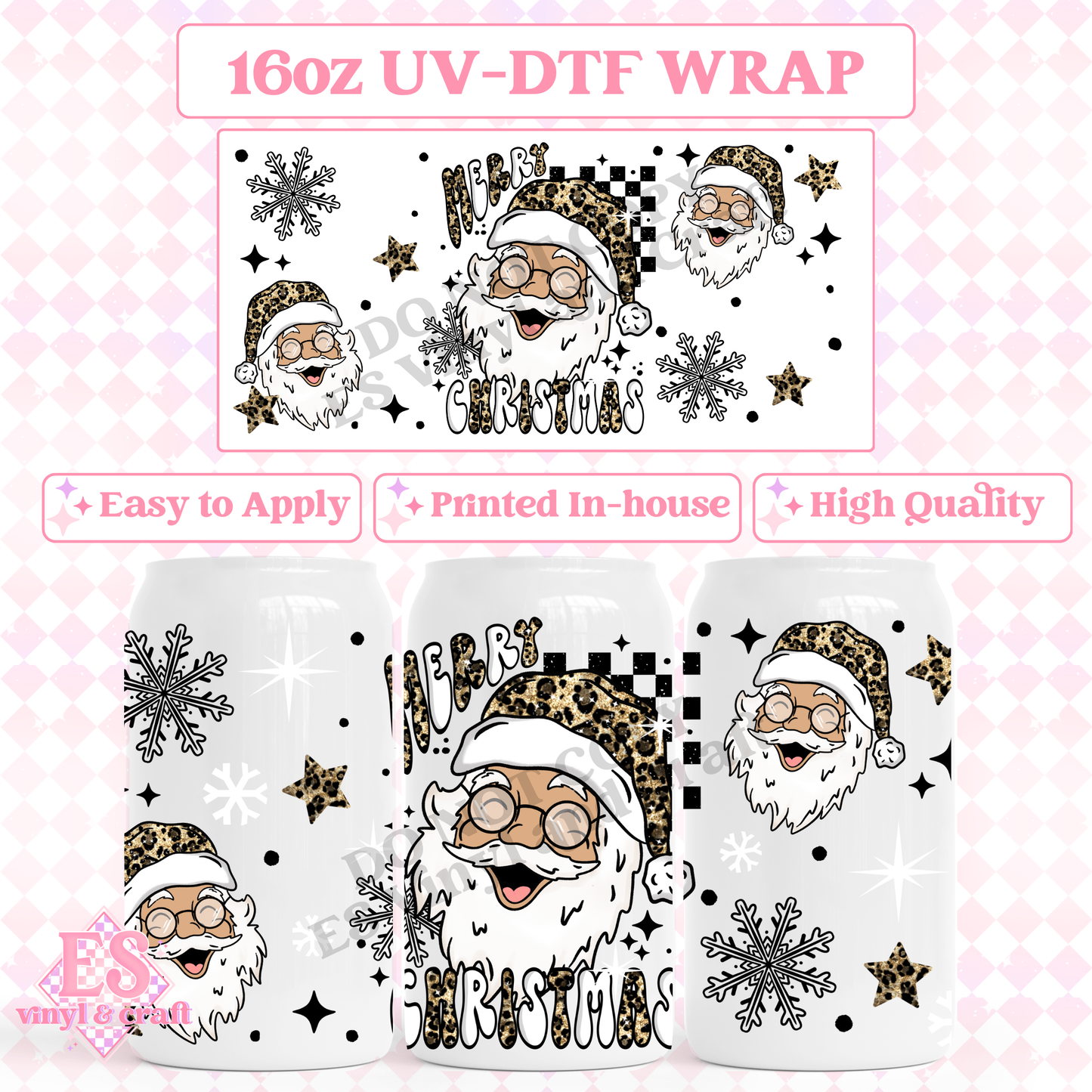 Merry Christmas Santa - 16oz Beer Can / Libbey UV-DTF Transfer image 0