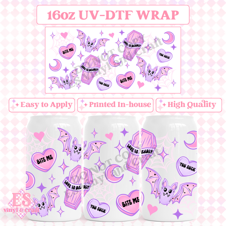 Bat Valentines Day - 16oz Beer Can / Libbey UV-DTF Transfer image 0