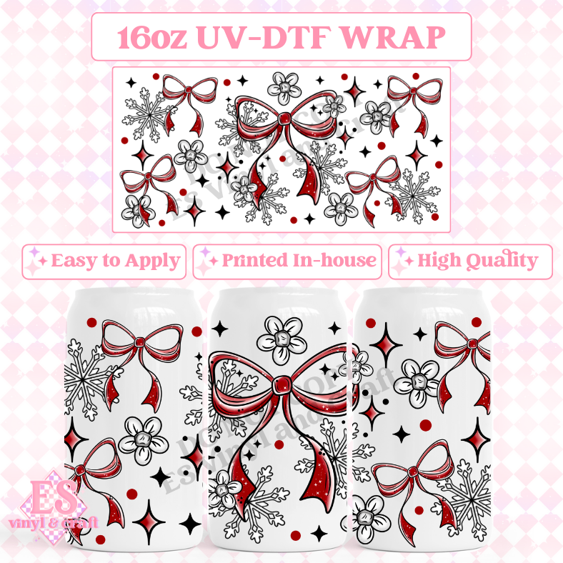 Merry Bow - 16oz Beer Can / Libbey UV-DTF Transfer image 0