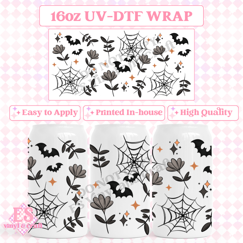 Spooky Florals - 16oz Beer Can / Libbey UV-DTF Tr image 0
