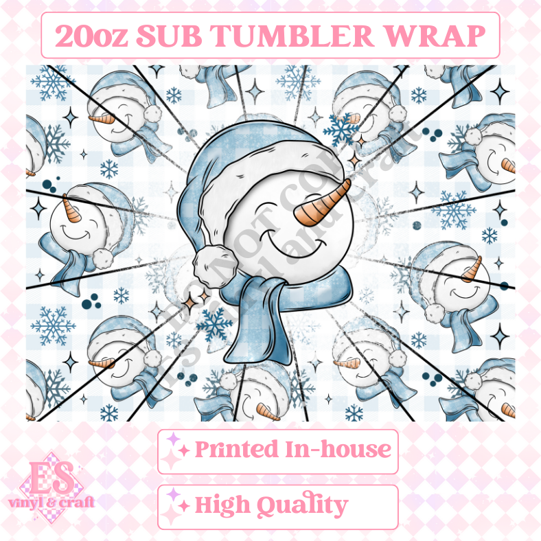 Blue Snowmen - Full 20oz Tumbler Sublimation Ready Print image 1