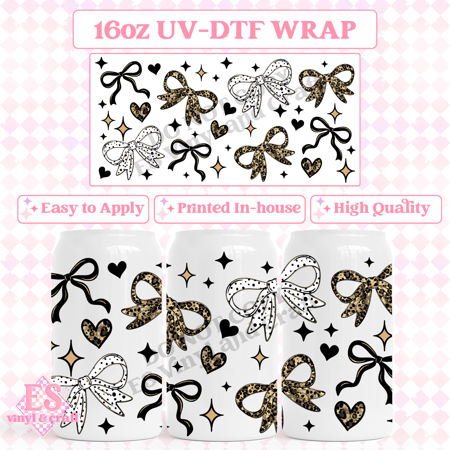 Cheetah Bows - 16oz Beer Can / Libbey UV-DTF Tran image 0