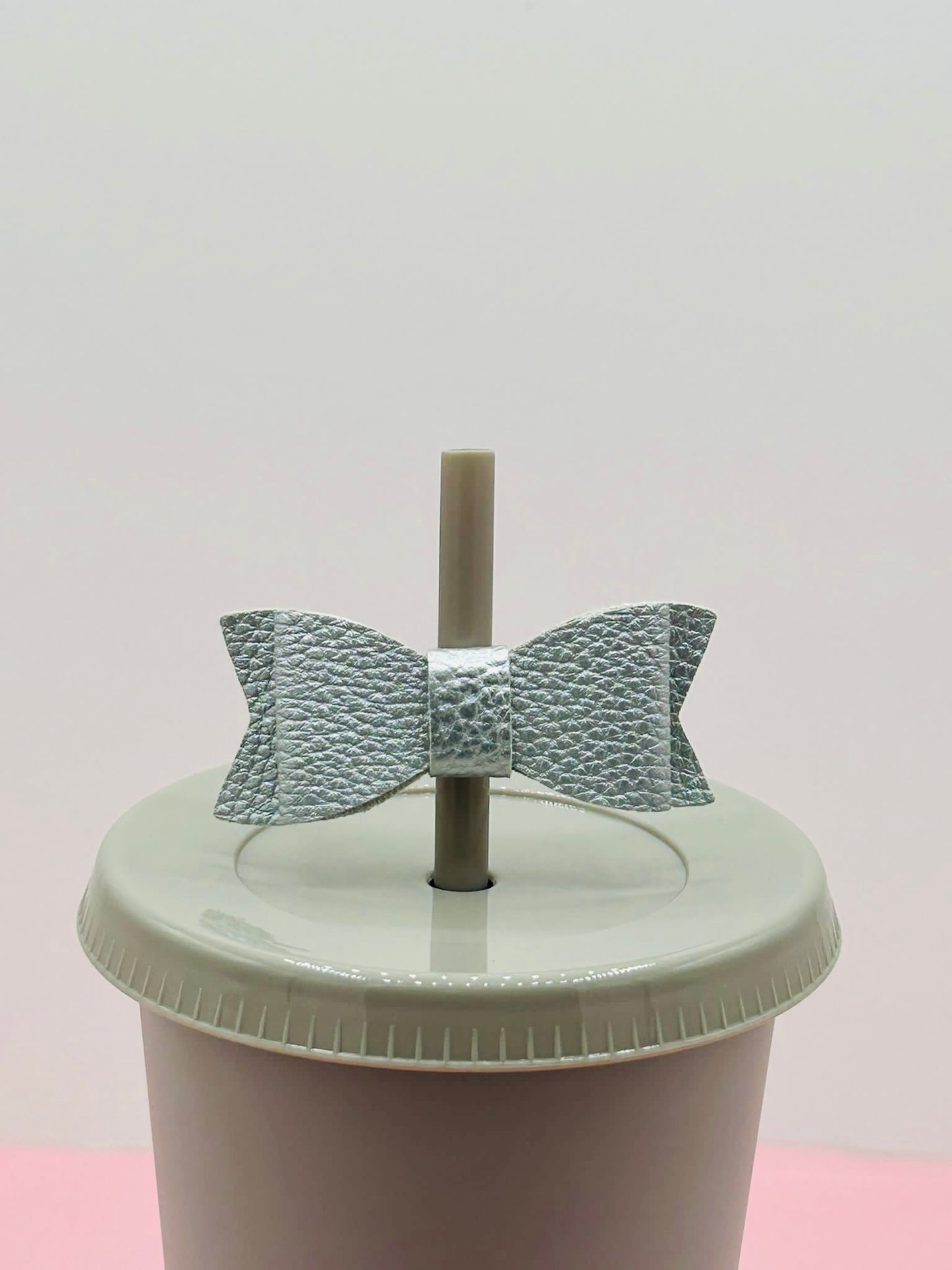 Mini Bow Straw Topper - Faux Leather Silver image 0