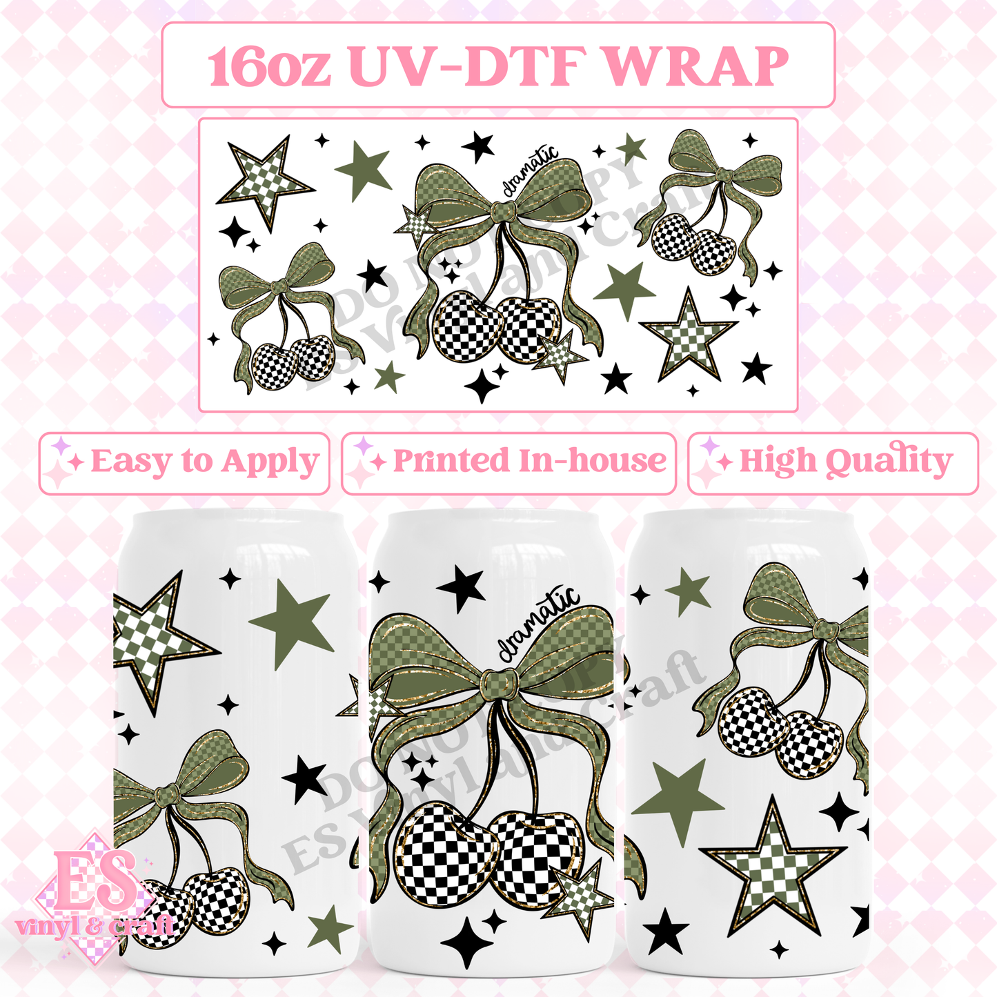 Dramatic Cherry Checker - 16oz Beer Can / Libbey UV-DTF image 0