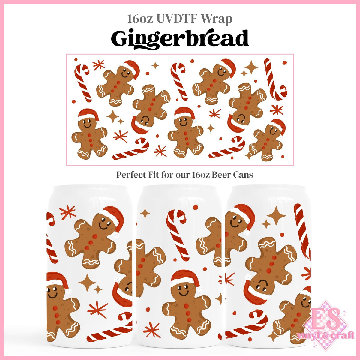 Gingerbread - 16oz Beer Can / Libbey UVDTF Transfers