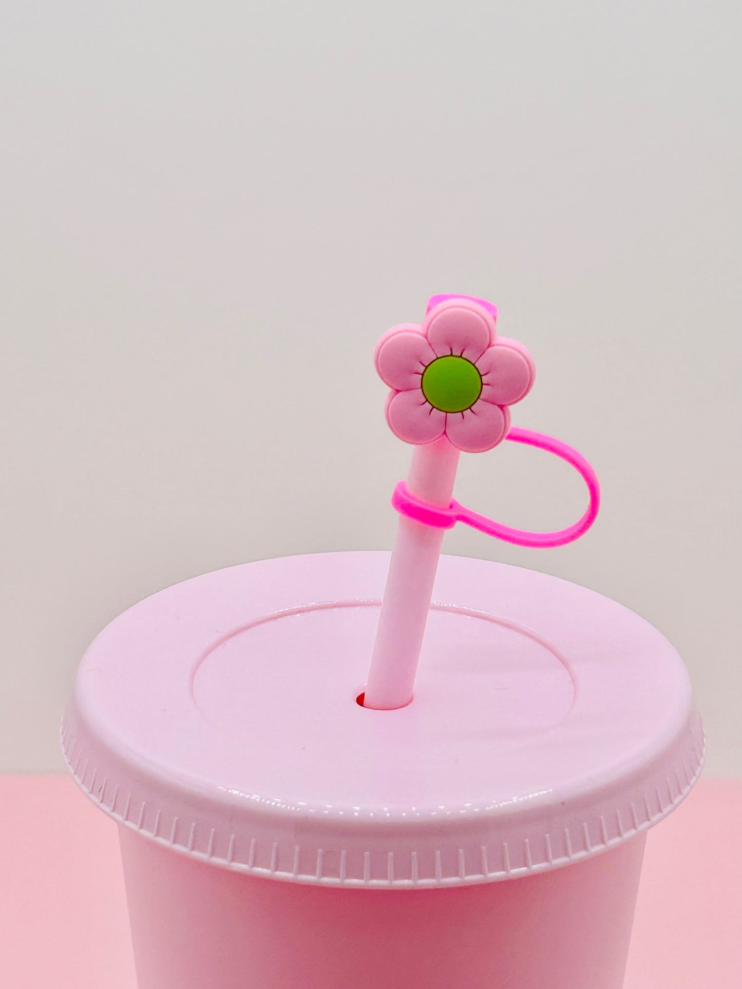 Straw Topper - Pink Flower Green Middle image 0