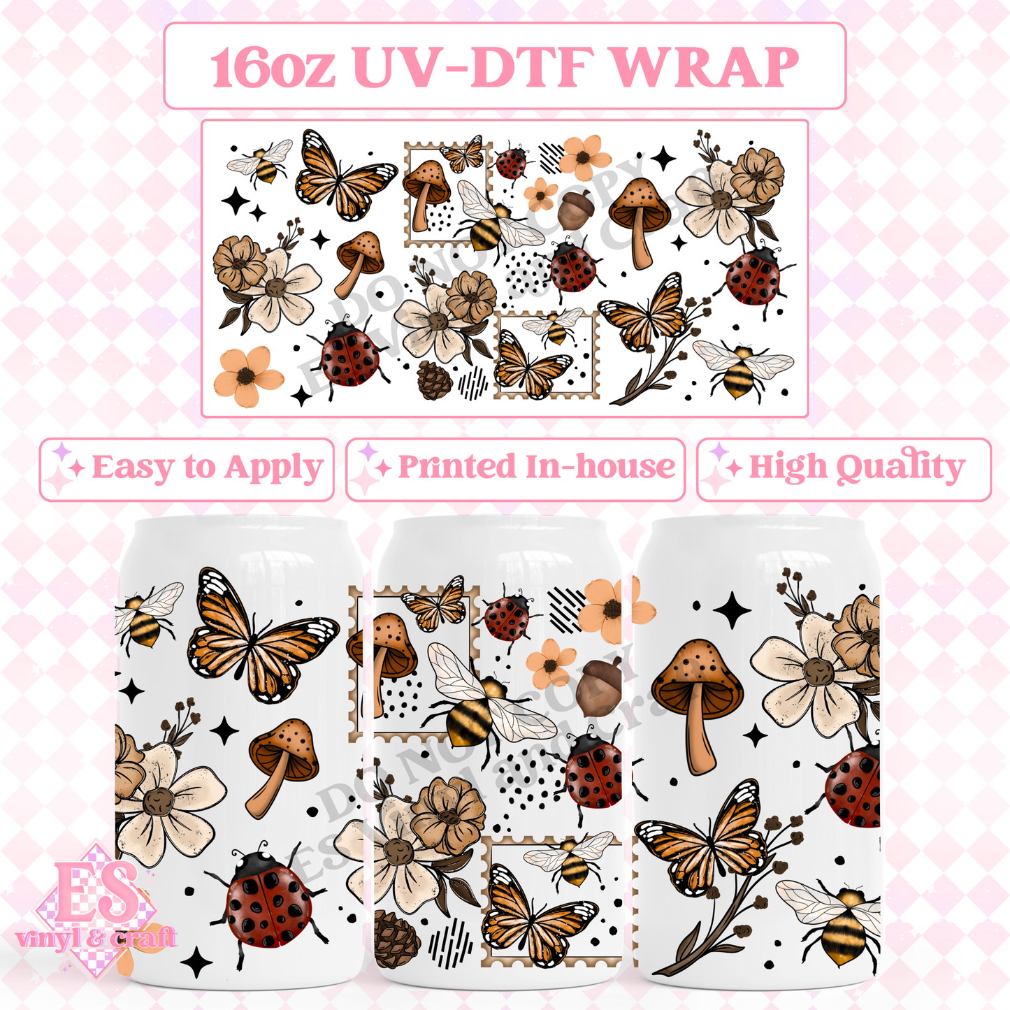 Bee Stamps - 16oz Beer Can / Libbey UV-DTF image 0