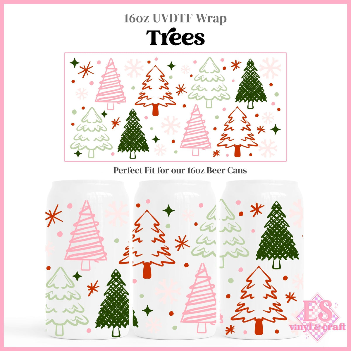 Trees - 16oz Beer Can / Libbey UVDTF Transfers