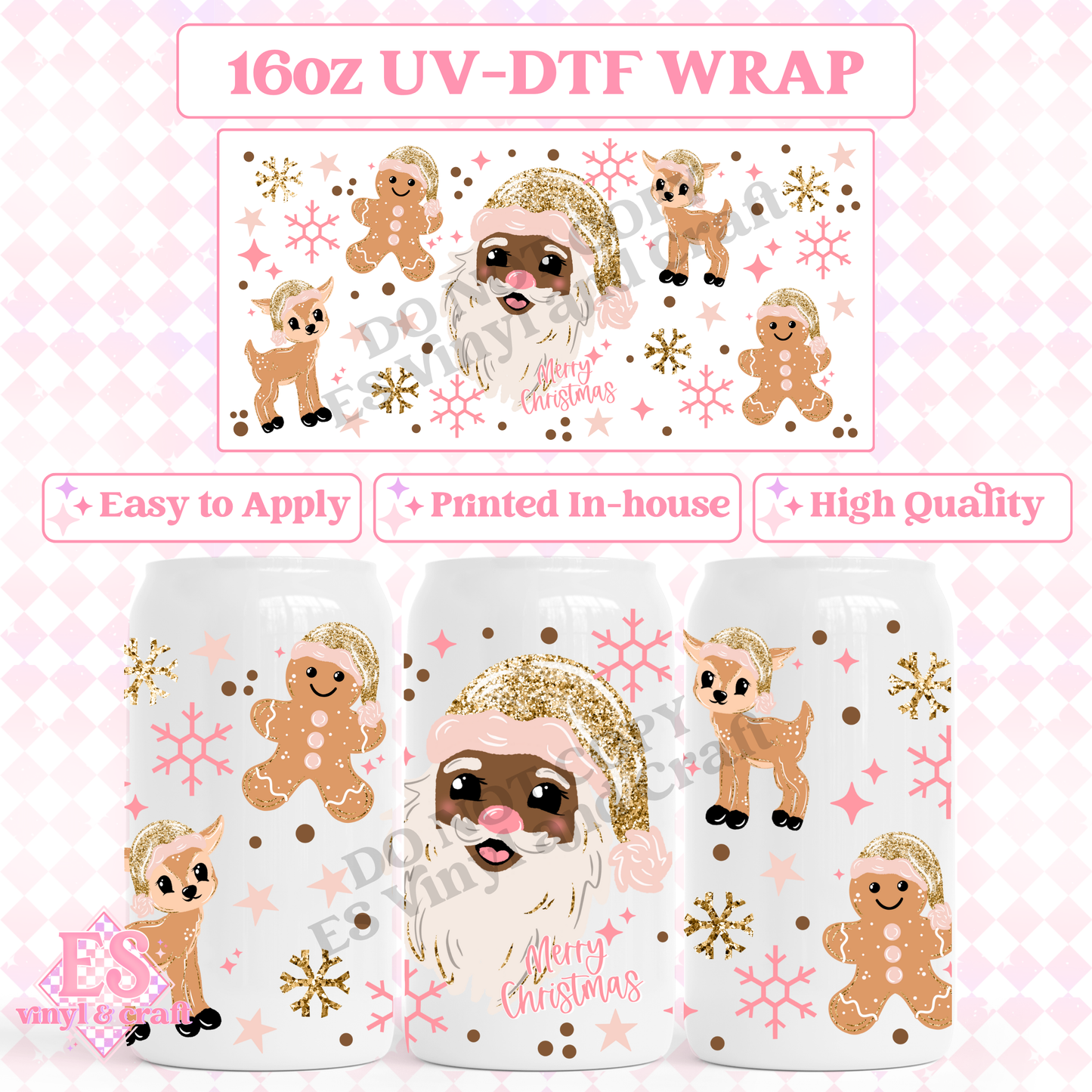 Glitter Santa - 16oz Beer Can / Libbey UV-DTF image 0