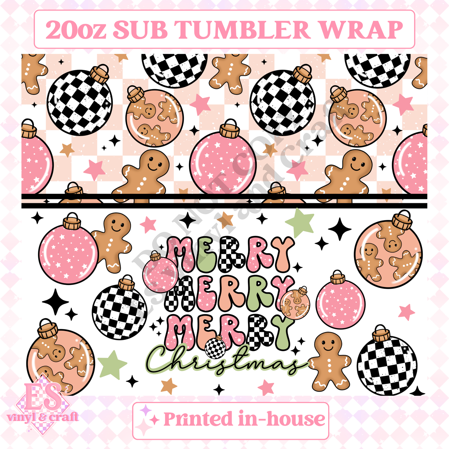 Pink Merry Merry - Full 20oz Tumbler Sublimation Print image 1