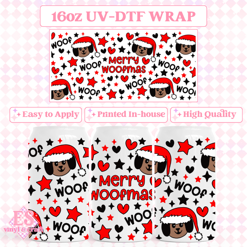 Merry Woofmas - 16oz Beer Can / Libbey UV-DTF Transfer image 0