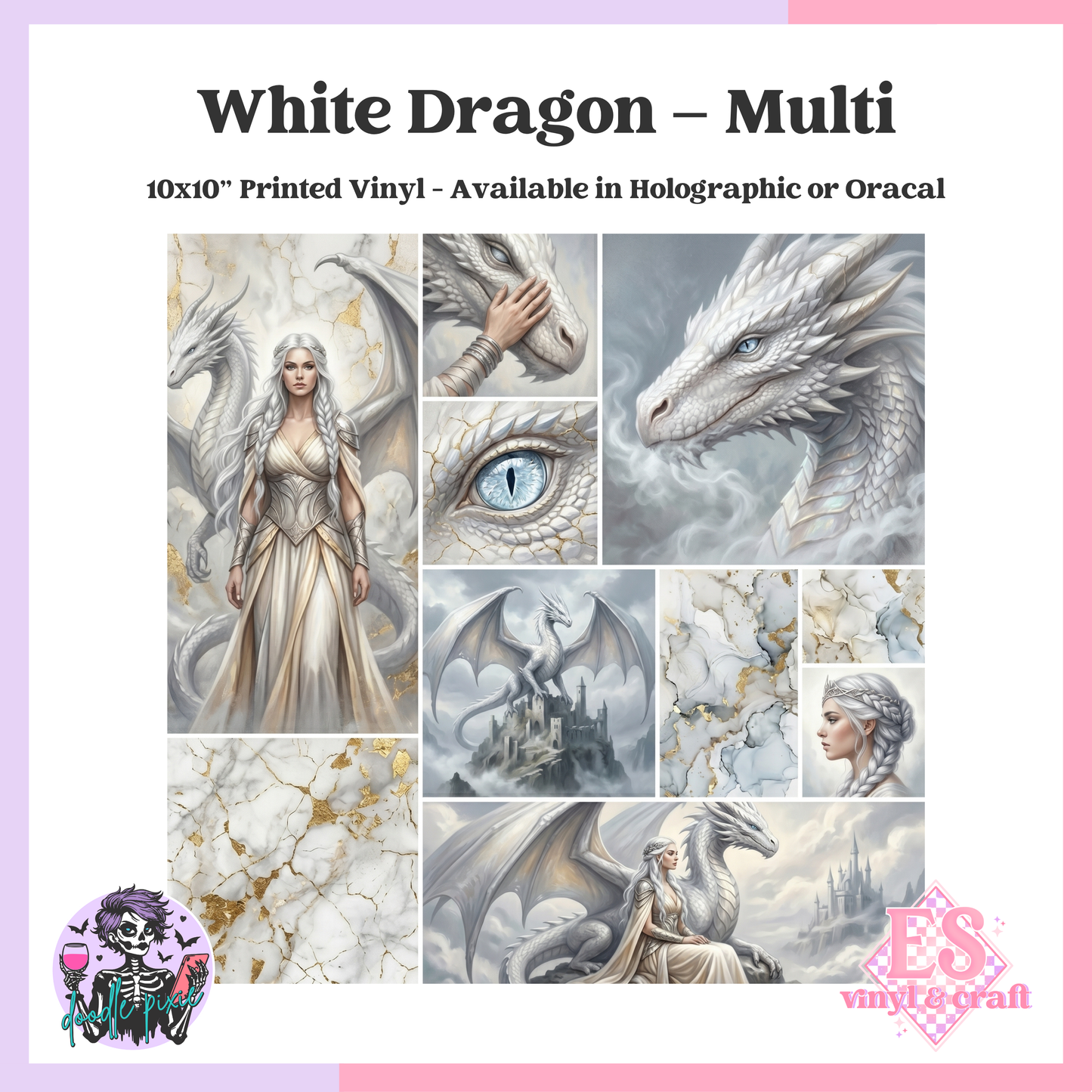 White Dragon - Multi - 10" x 10" Self Adhesive Vinyl (Oracal or Holo)