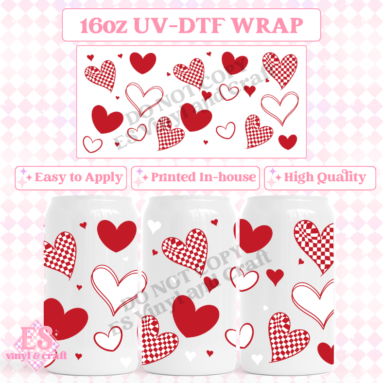 Doodle Hearts - 16oz Beer Can / Libbey UV-DTF Transfer image 0