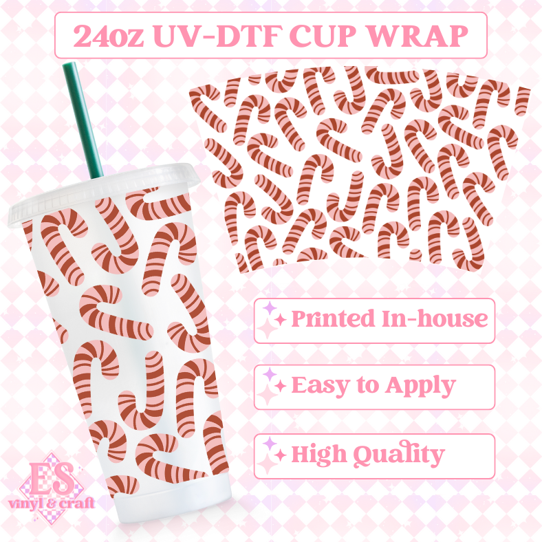 Christmas Candy Canes - UVDTF 24oz Cold Cup Wrap image 0