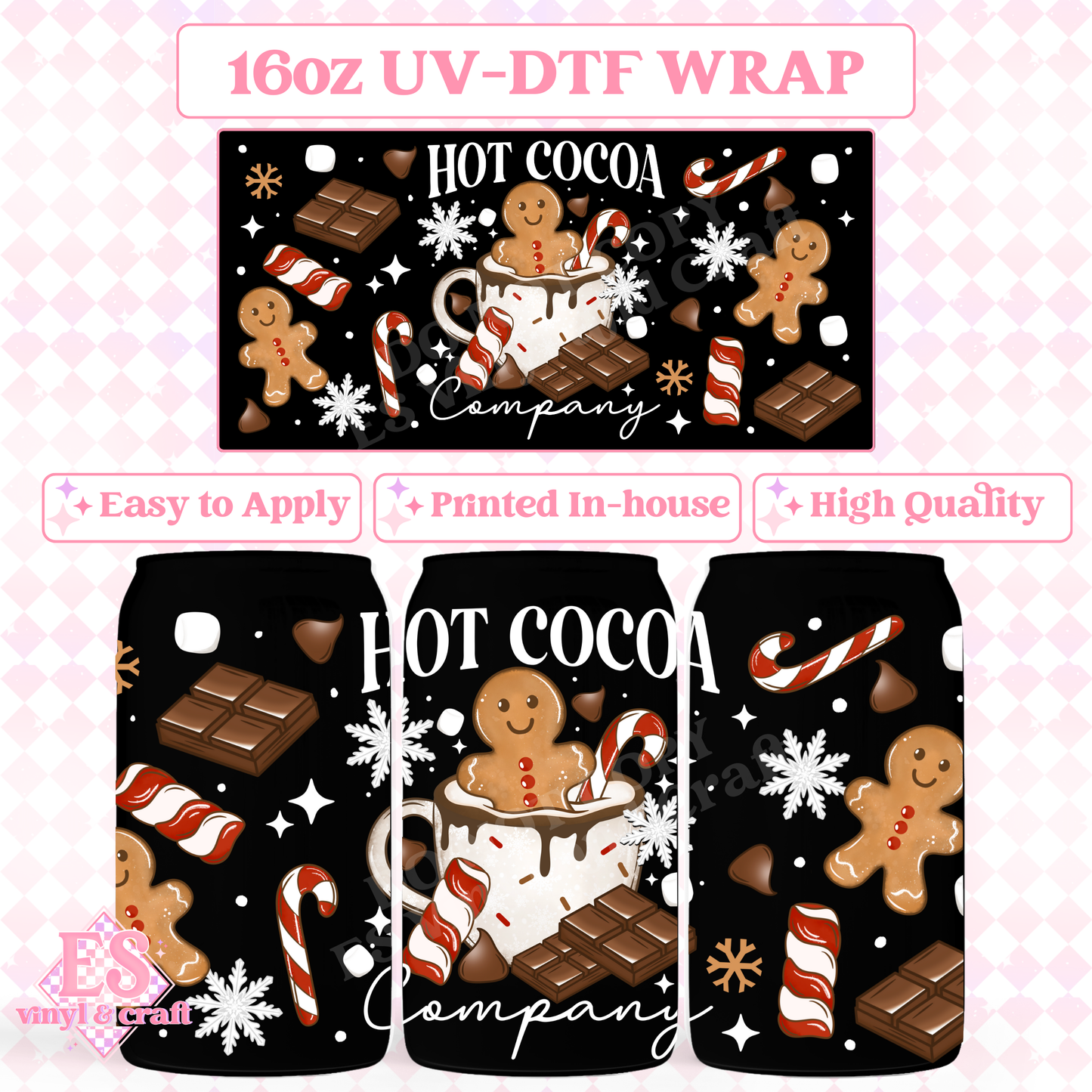 Hot Cocoa Company (White Elements) - 16oz Beer Can / Libbey UV-DTF Transfer image 0
