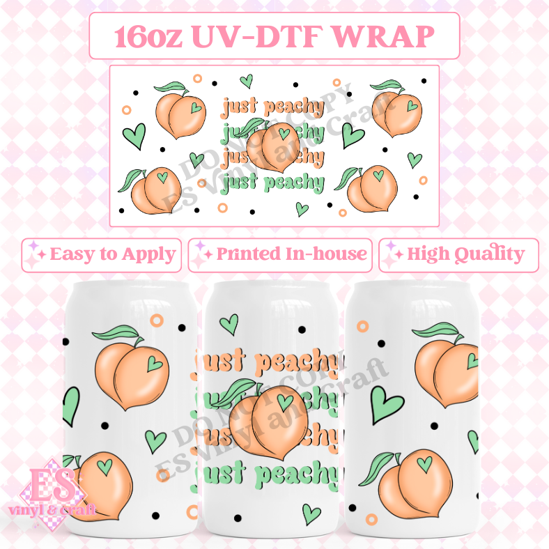 Just Peachy - 16oz Beer Can / Libbey UV-DTF Transfer image 0