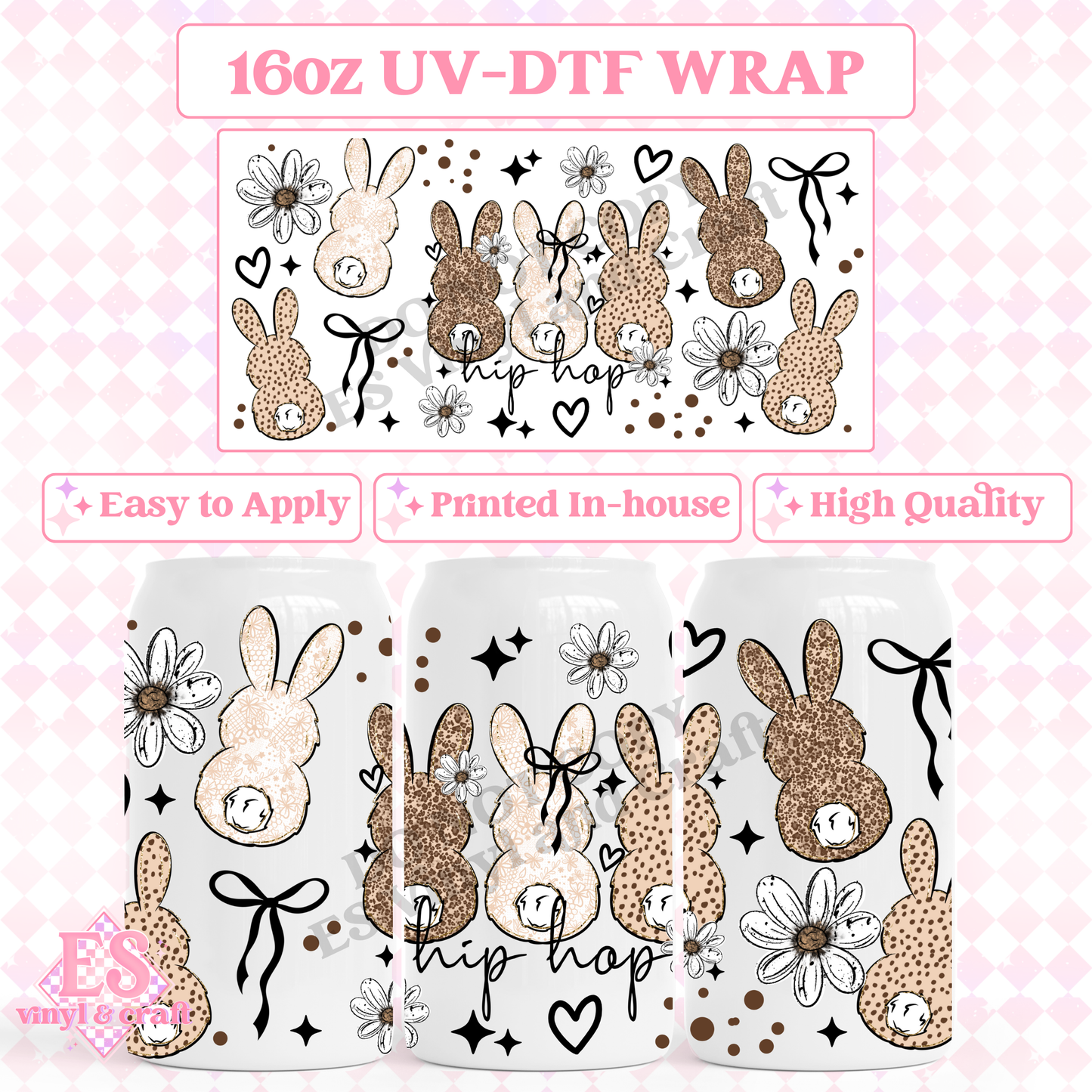 Hip Hop Bunnies - 16oz Beer Can / Libbey UV-DTF image 0