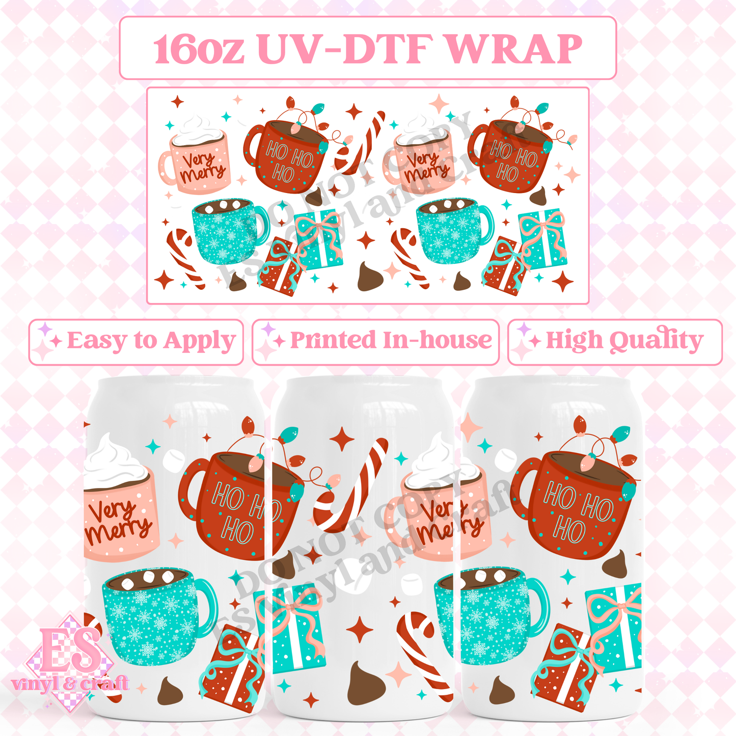 Christmas Mugs - 16oz Beer Can / Libbey UV-DTF image 0