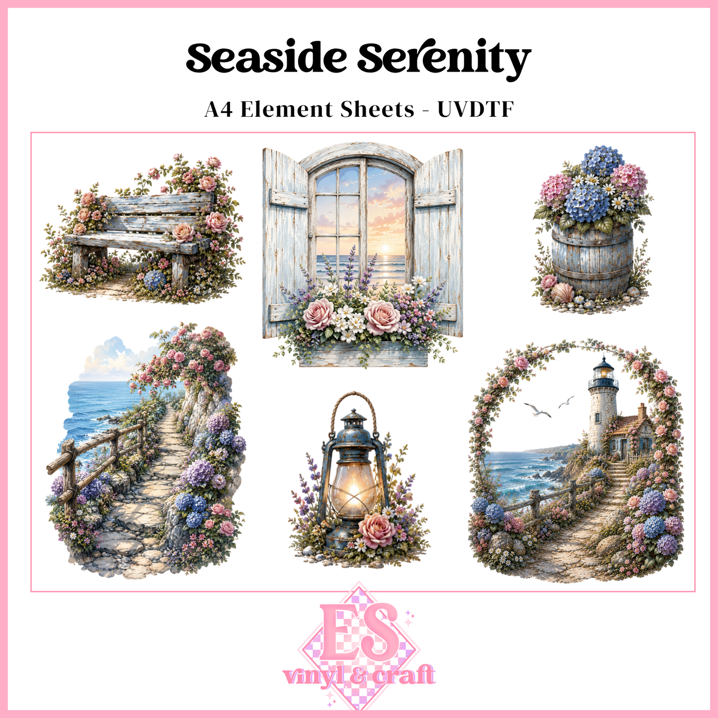 Seaside Serenity - UVDTF Element Sheet (A4 Sheet)