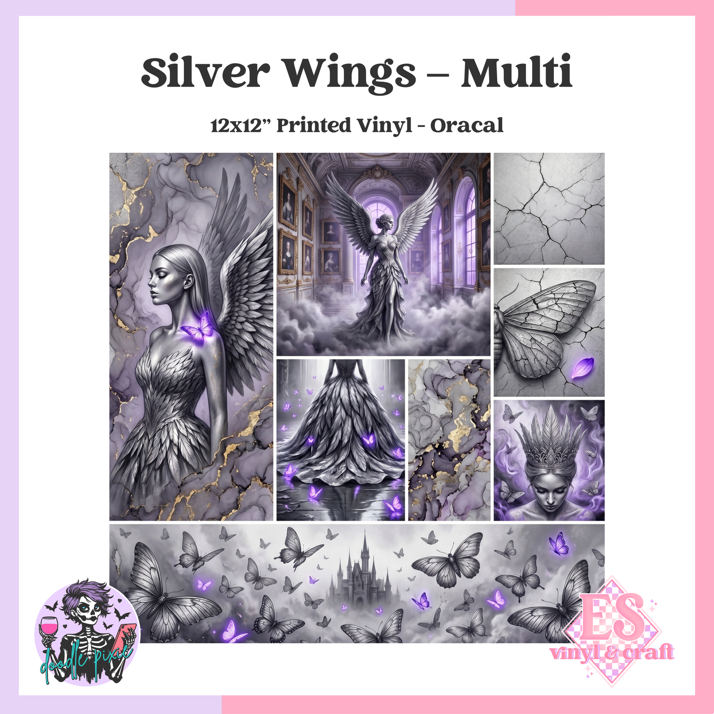 Silver Wings - Multi - 12" x 12" Printed Vinyl