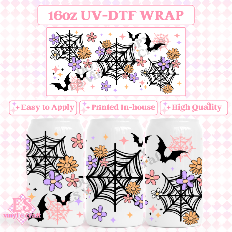 Floral Web - 16oz Beer Can / Libbey UV-DTF image 0