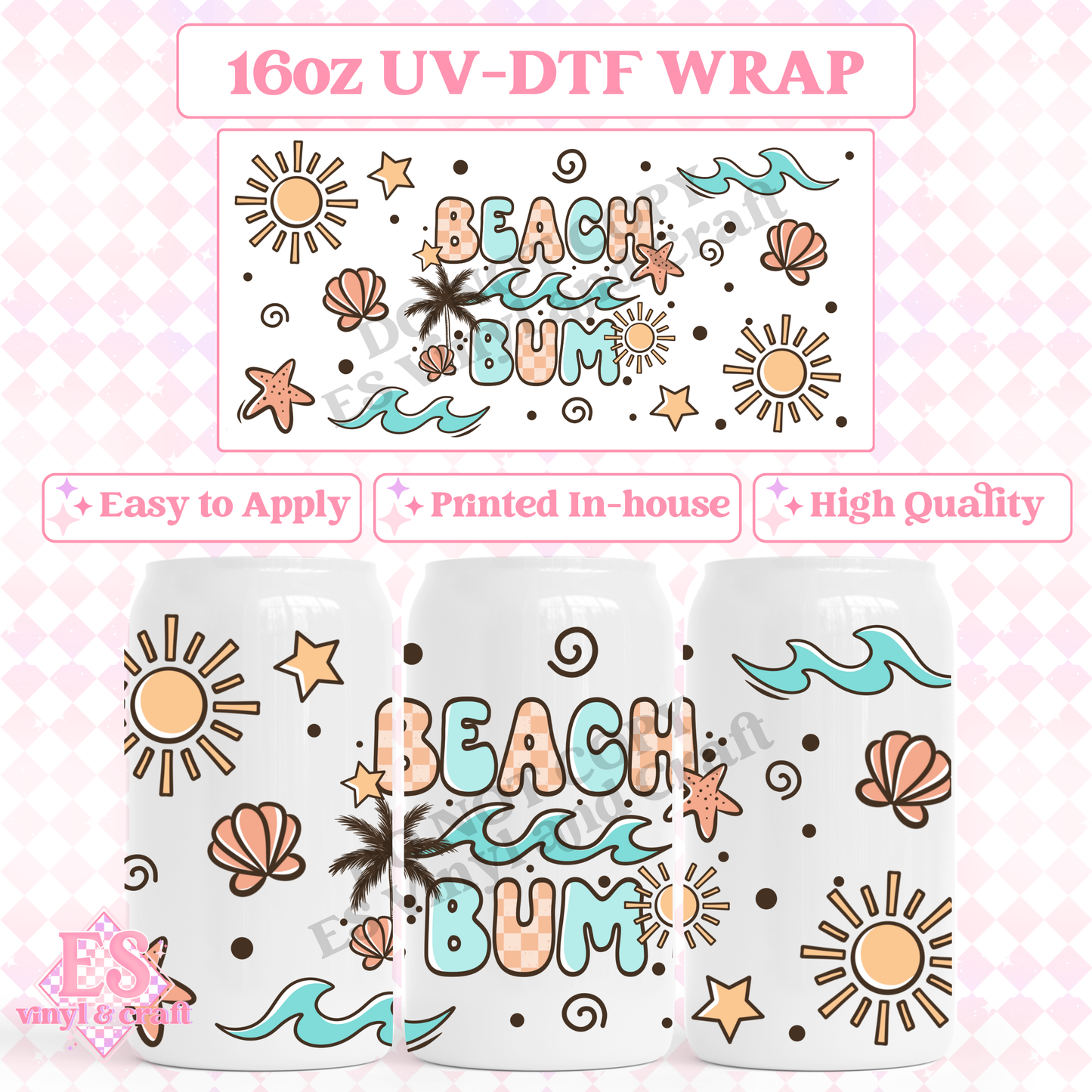 Beach Bum - 16oz Beer Can / Libbey UV-DTF Transfer image 0
