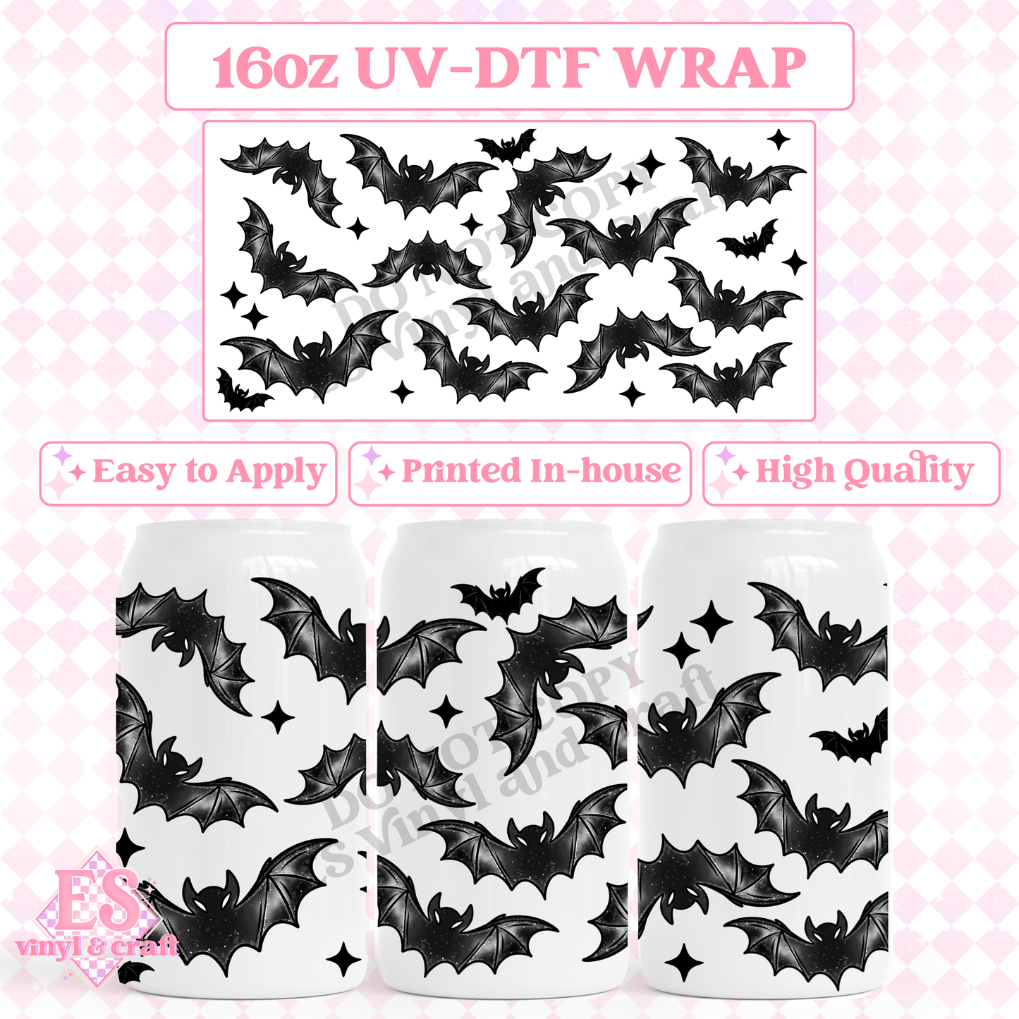 Bats and Stars - 16oz Beer Can / Libbey UV-DTF Transfer image 0