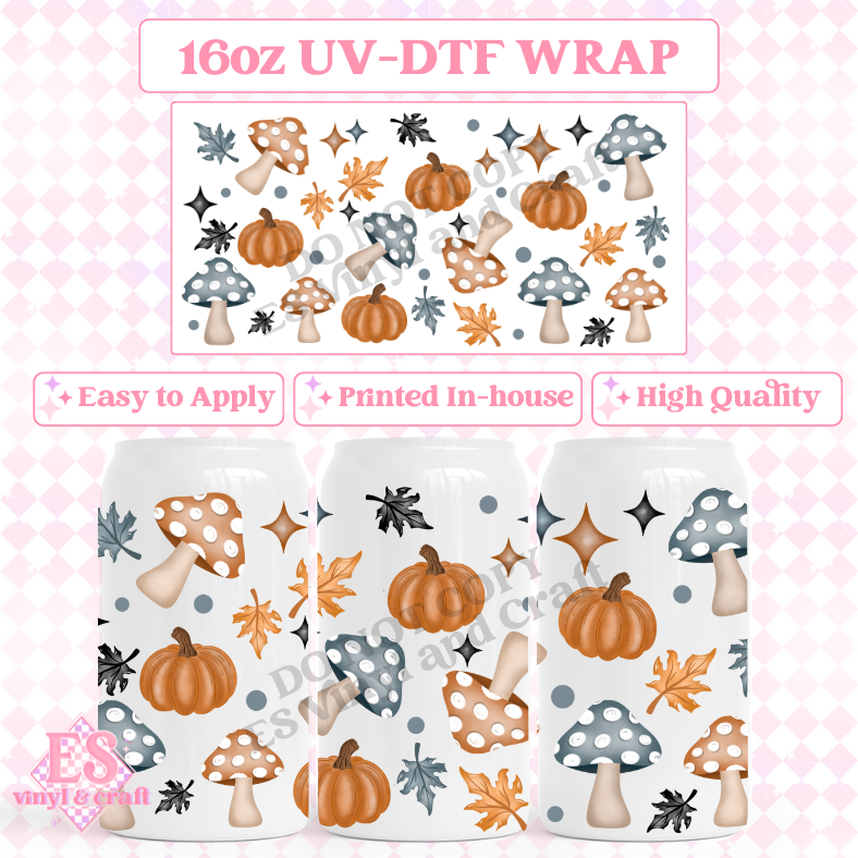 Autumn Shrooms - 16oz Beer Can / Libbey UV-DTF image 0