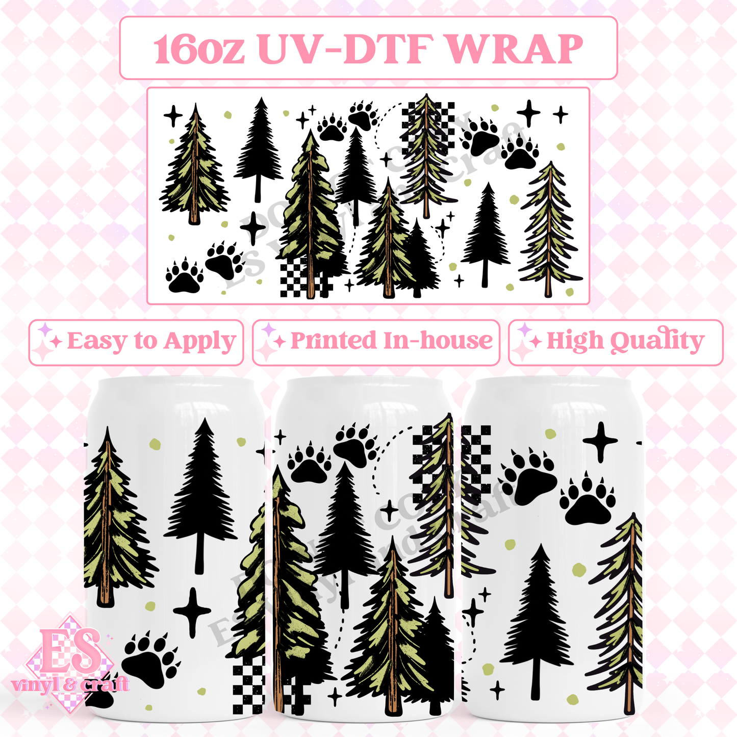 Trees - 16oz Beer Can / Libbey UV-DTF Transfer image 0