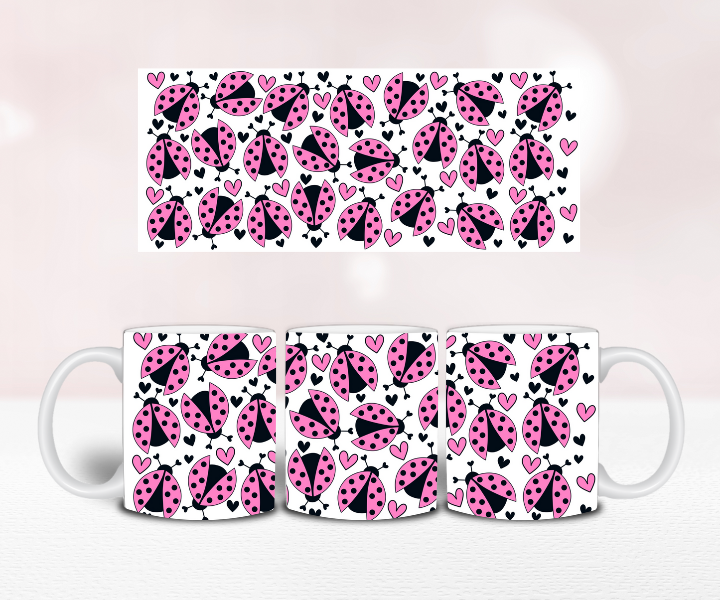 Pink Ladybird Seamless - Pre Printed Sublimation 11oz or 20oz Wrap image 1