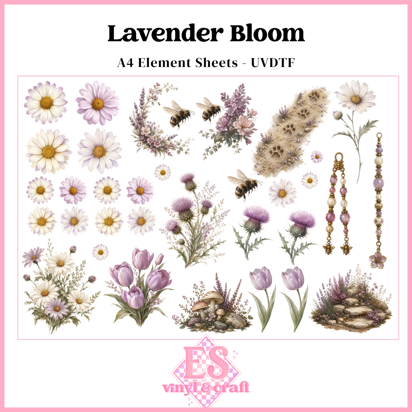 Lavender Bloom - UVDTF Element Sheet (A4 Sheet)