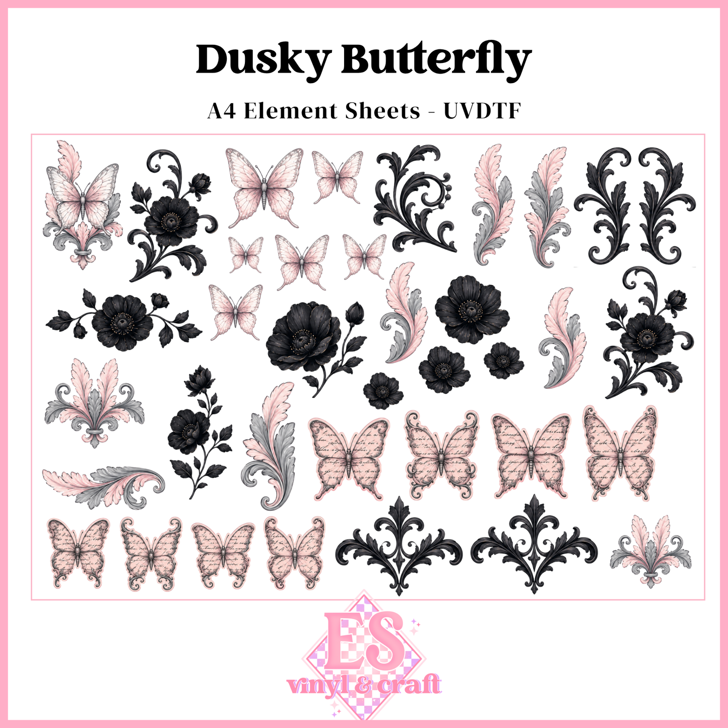 Dusky Butterfly - UVDTF Element Sheet (A4 Sheet)