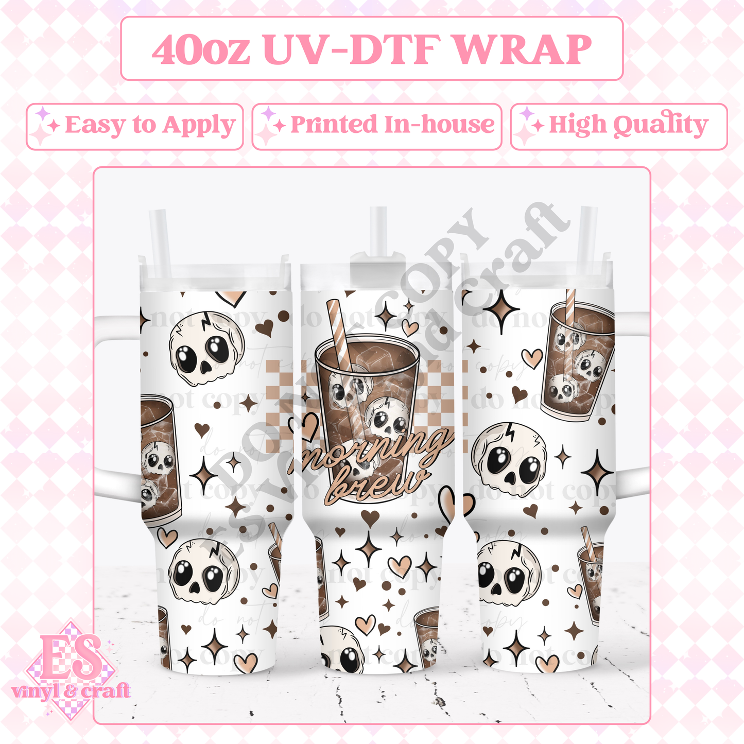Morning Brew Skellie - 40oz Tumbler Wrap - UV-DTF (2 Wraps - Top and Bottom) image 0