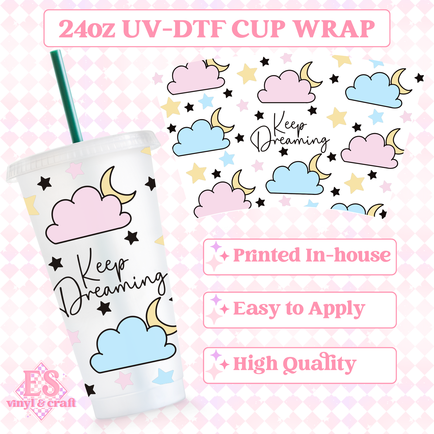 Keep Dreaming - UVDTF 24oz Cold Cup Wrap image 0