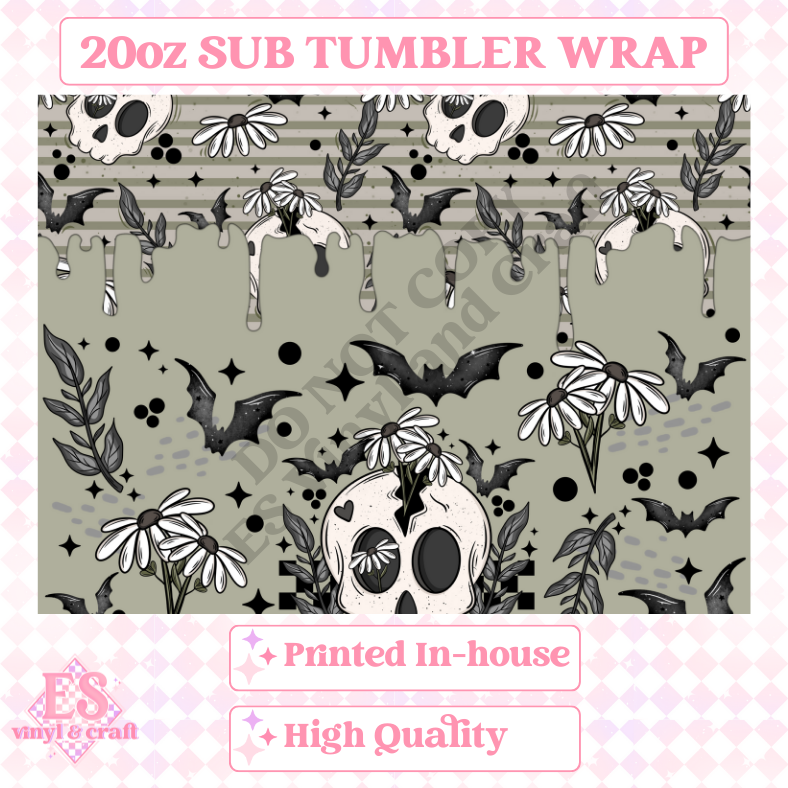Bat Floral Skellie - Full 20oz Tumbler Sublimation Ready Prin image 1