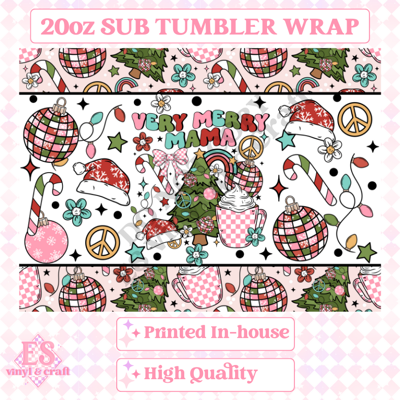 Very Merry Mama - Full 20oz Tumbler Sublimation Ready Print image 1