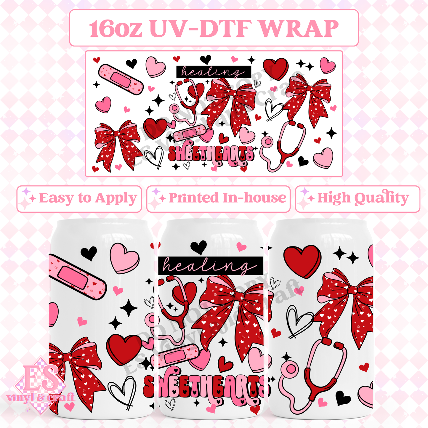 Heart Bow - 16oz Beer Can / Libbey UV-DTF image 0