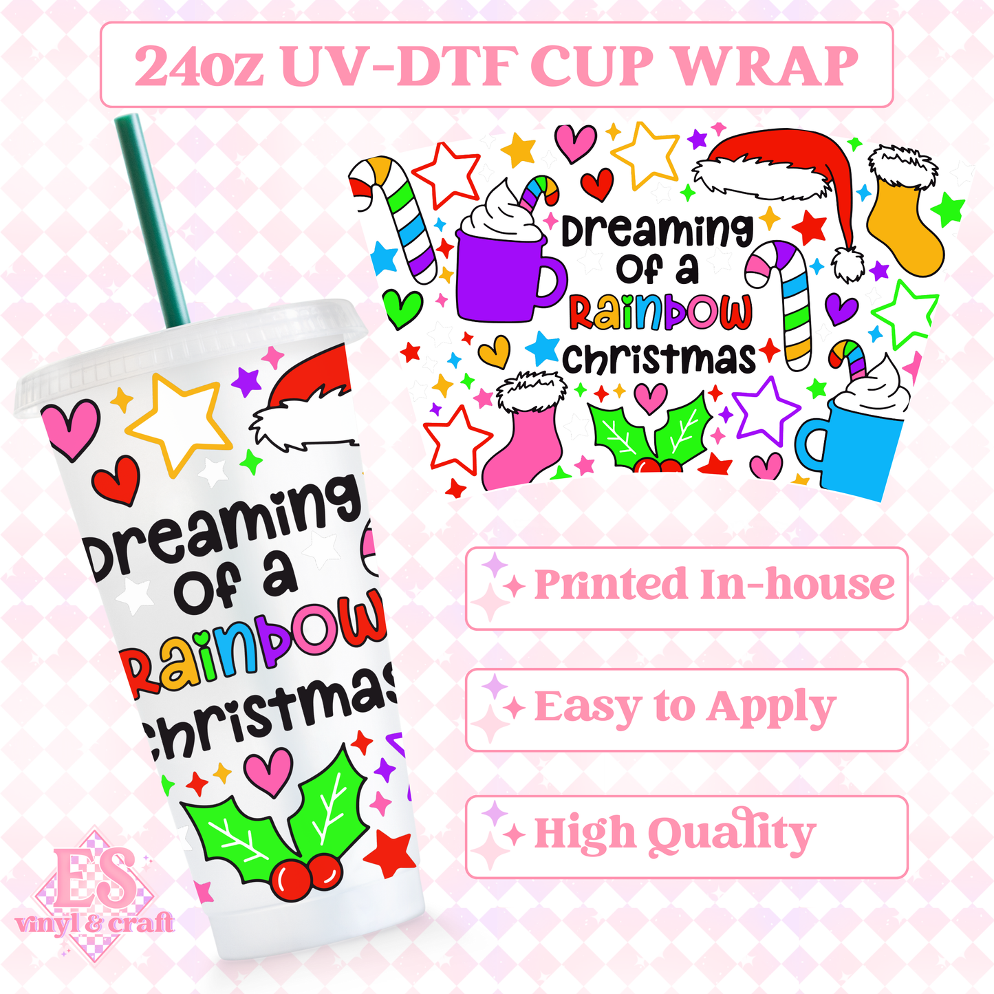 Dreaming of a Rainbow Christmas - UVDTF 24oz Cold Cup Wrap image 0