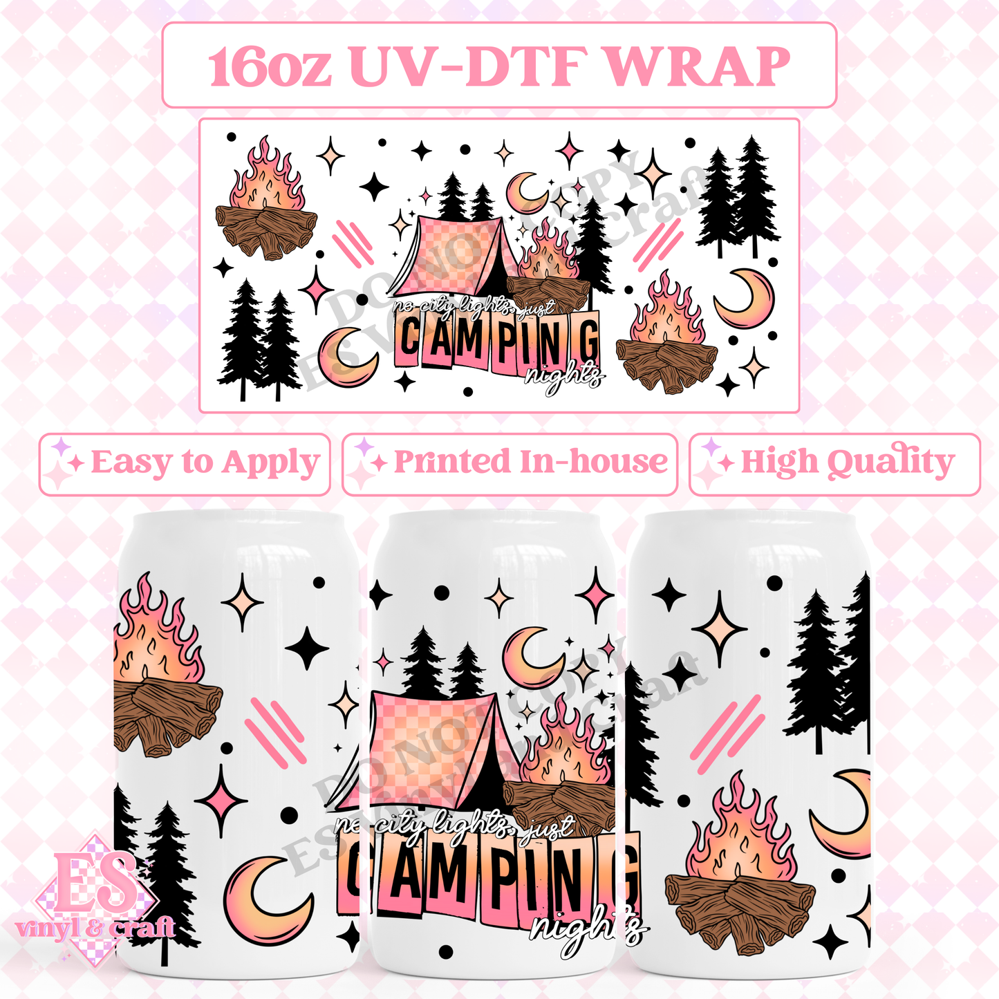Camping Nights - 16oz Beer Can / Libbey UV-DTF Transfer image 0
