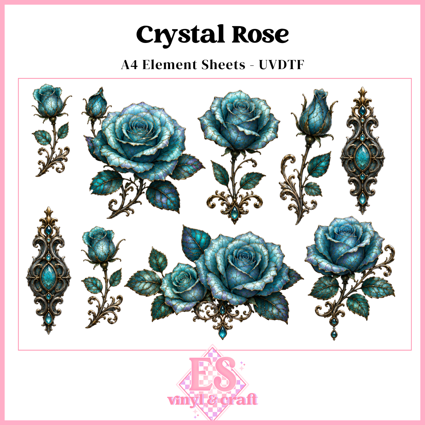 Crystal Rose - UVDTF Element Sheet (A4 Sheet)