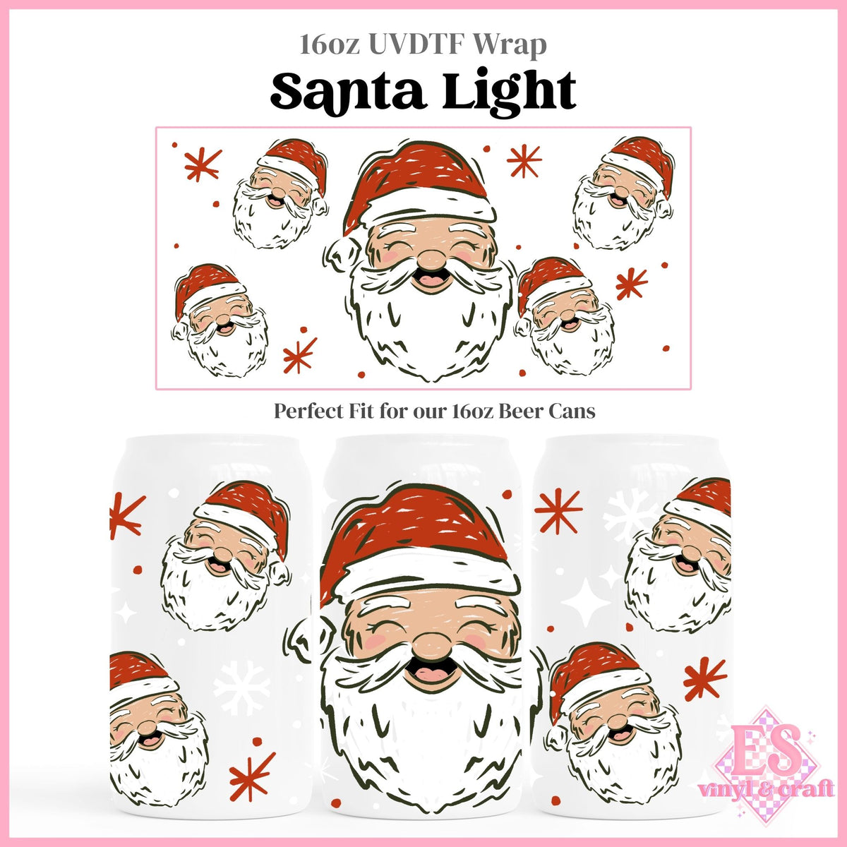 Santa Light - 16oz Beer Can / Libbey UVDTF Transfers