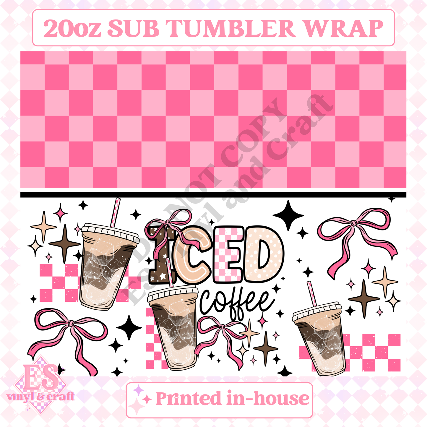 Pink Iced Coffee - Full 20oz Tumbler Sublimation Print image 1