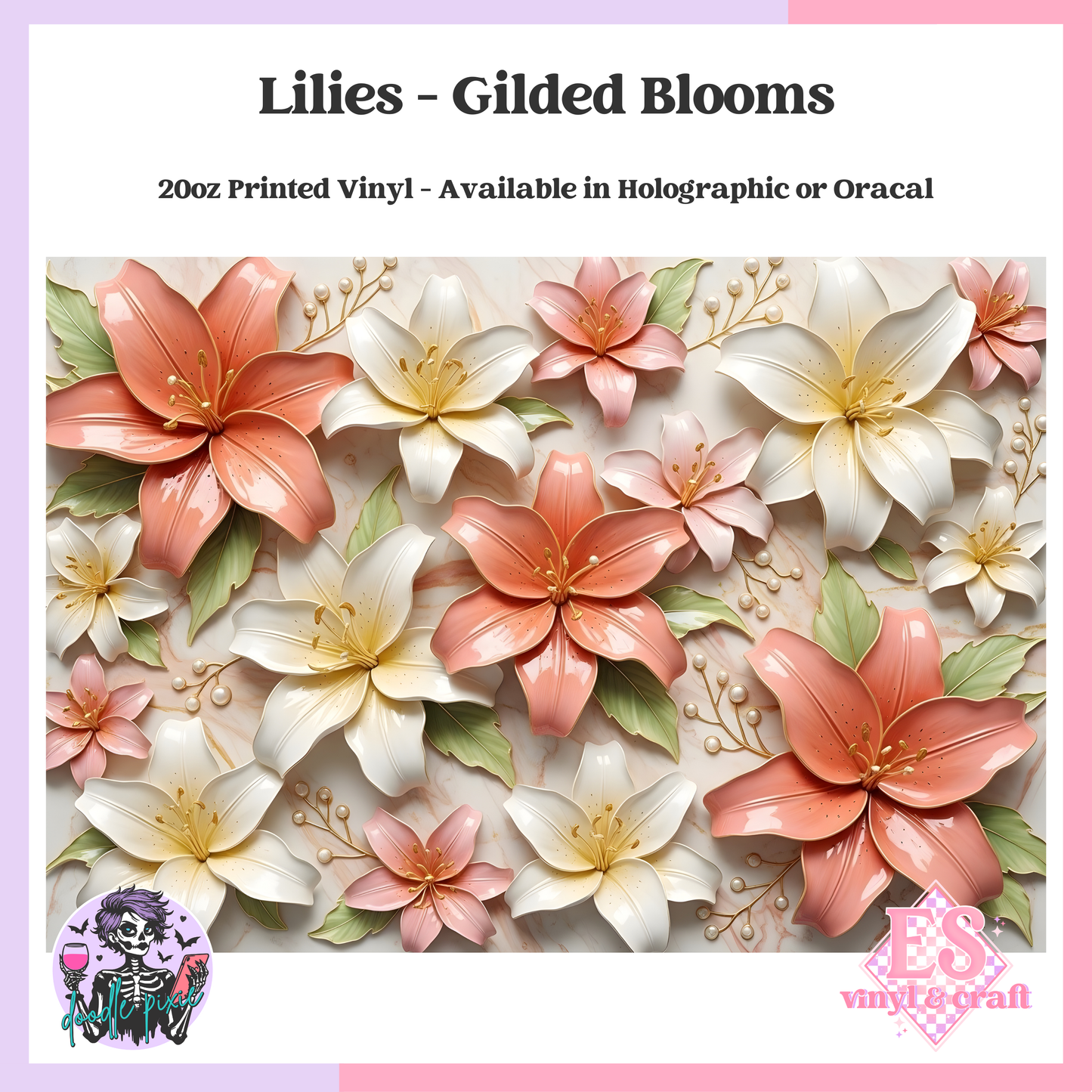Lilies - 20oz Printed Tumbler Self Adhesive Vinyl image 0