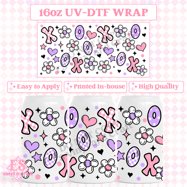 XOXO Flowers - 16oz Beer Can / Libbey UV-DTF Transfer image 0
