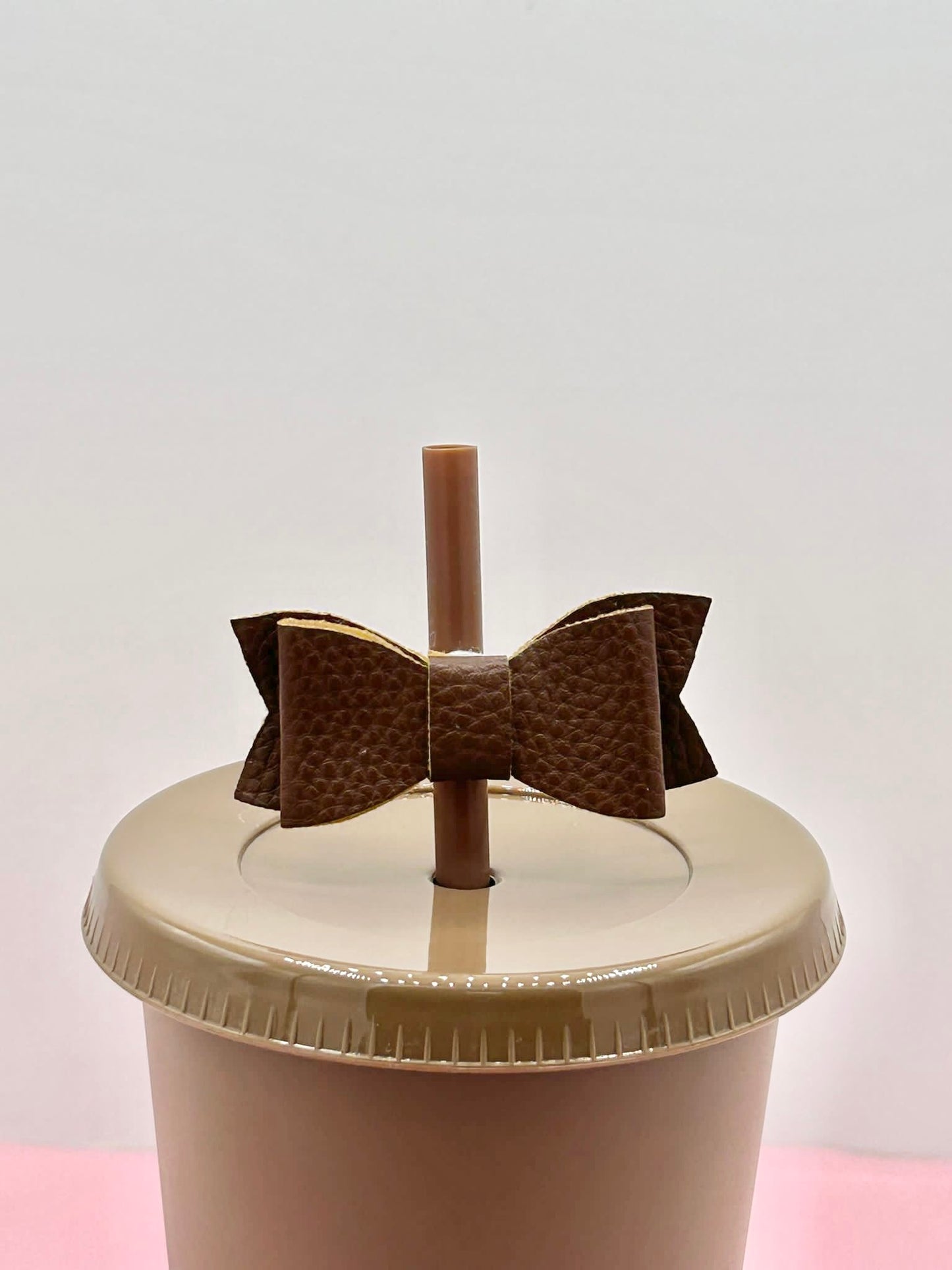 Mini Bow Straw Topper - Faux Leather Chocolate image 0