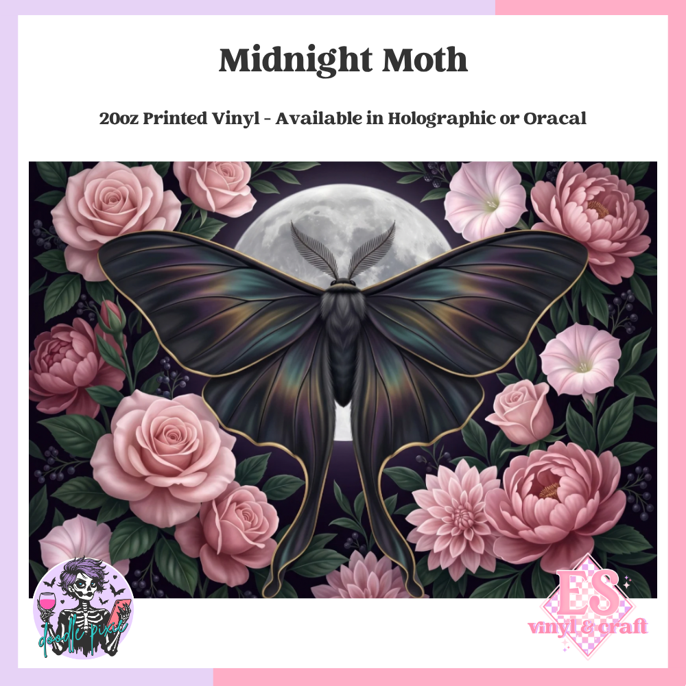 Midnight Moth- 20oz Printed Tumbler Self Adhesive Vinyl