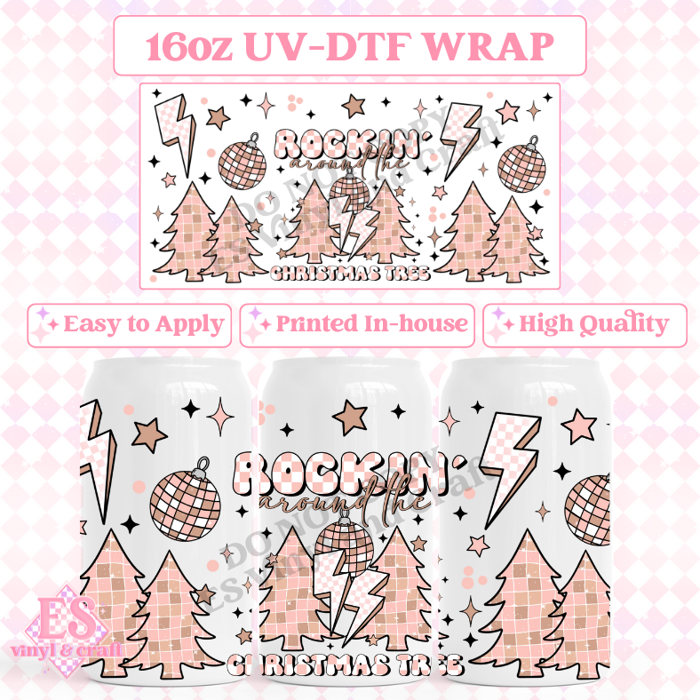 Rockin' Around the Christmas Tree - 16oz Beer Can / Libbey UV-DTF image 0