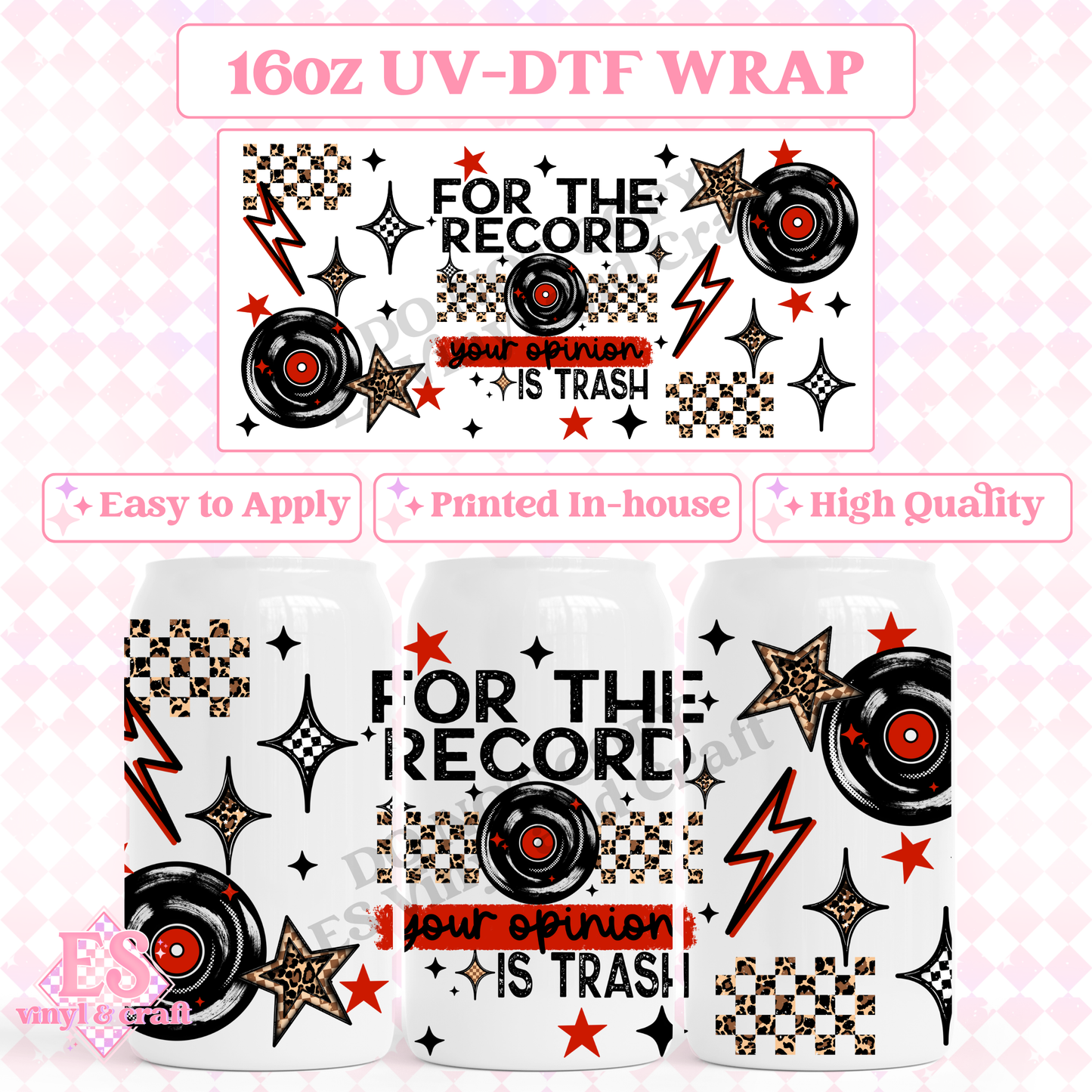 Your Opinion is Trash - 16oz Beer Can / Libbey UV-DTF Transfer image 0