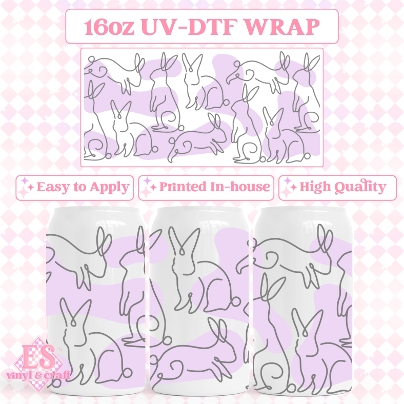 Line Bunnies - 16oz Beer Can / Libbey UV-DTF Transfer image 0