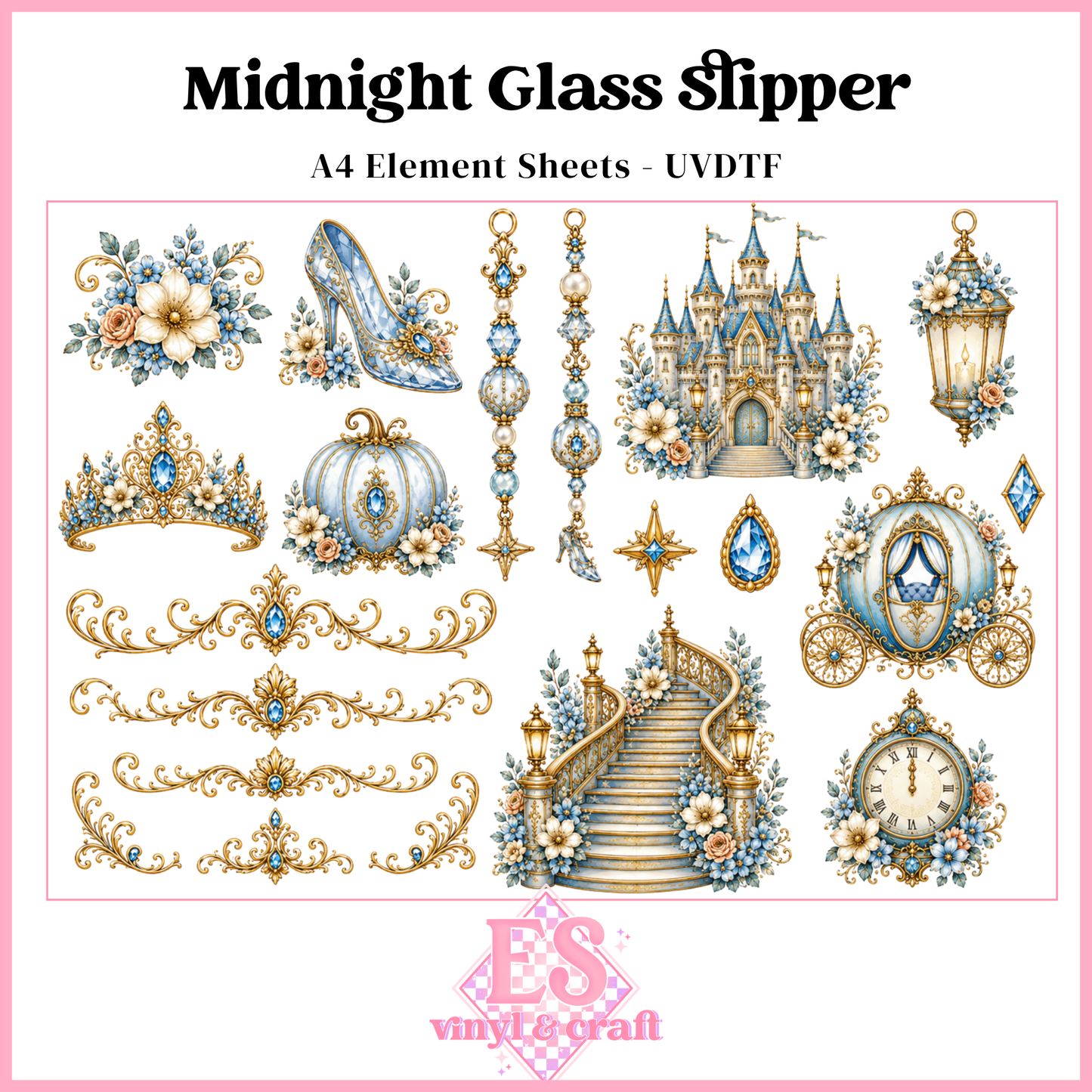 Midnight Glass Slipper - UVDTF Element Sheet (A4 Sheet)